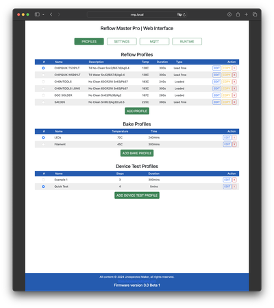 Profiles web interface