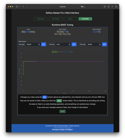Bake mode web interface